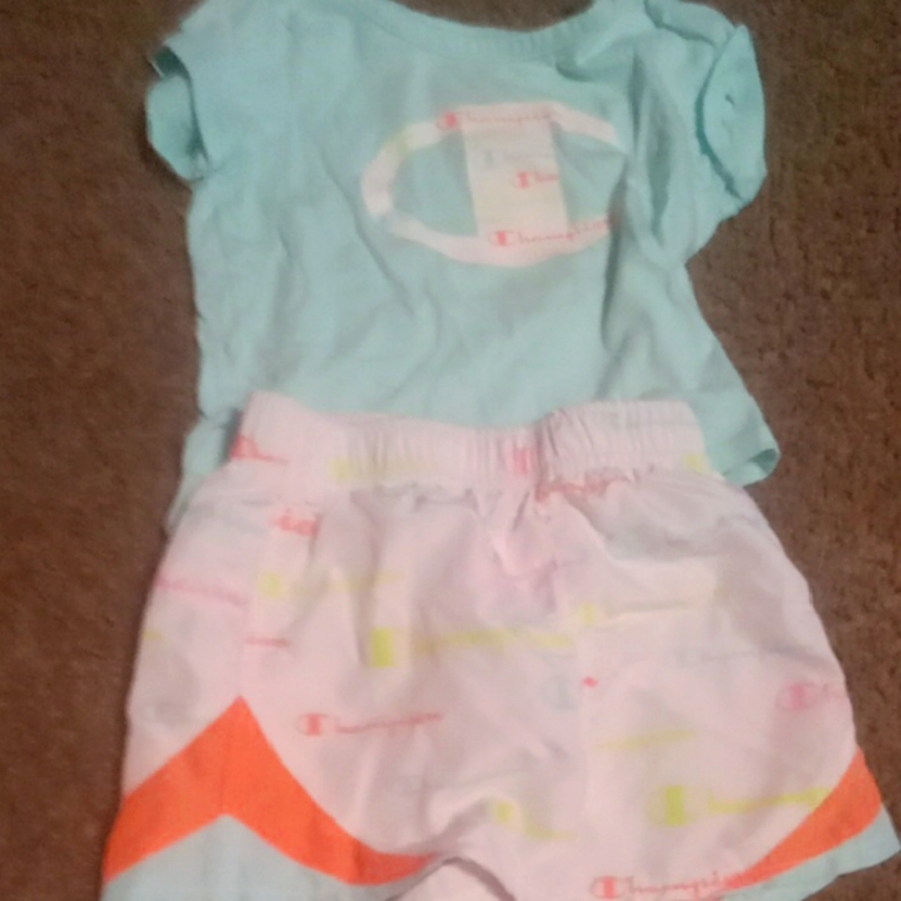 Champion Light Blue Tee and White Shorts Set